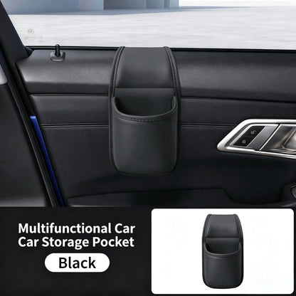 Leather car door storage pocket - double-layer compartments, scratch-proof flannel lining💼