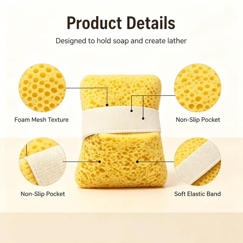 2Pcs Soft Bath Sponge with Soap Pocket, Quick Foaming Shower Scrub Sponge for Smooth Skin & Daily Body Cleaning 🧼