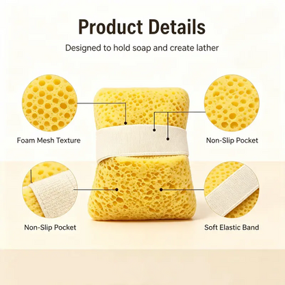 2Pcs Soft Bath Sponge with Soap Pocket, Quick Foaming Shower Scrub Sponge for Smooth Skin & Daily Body Cleaning 🧼
