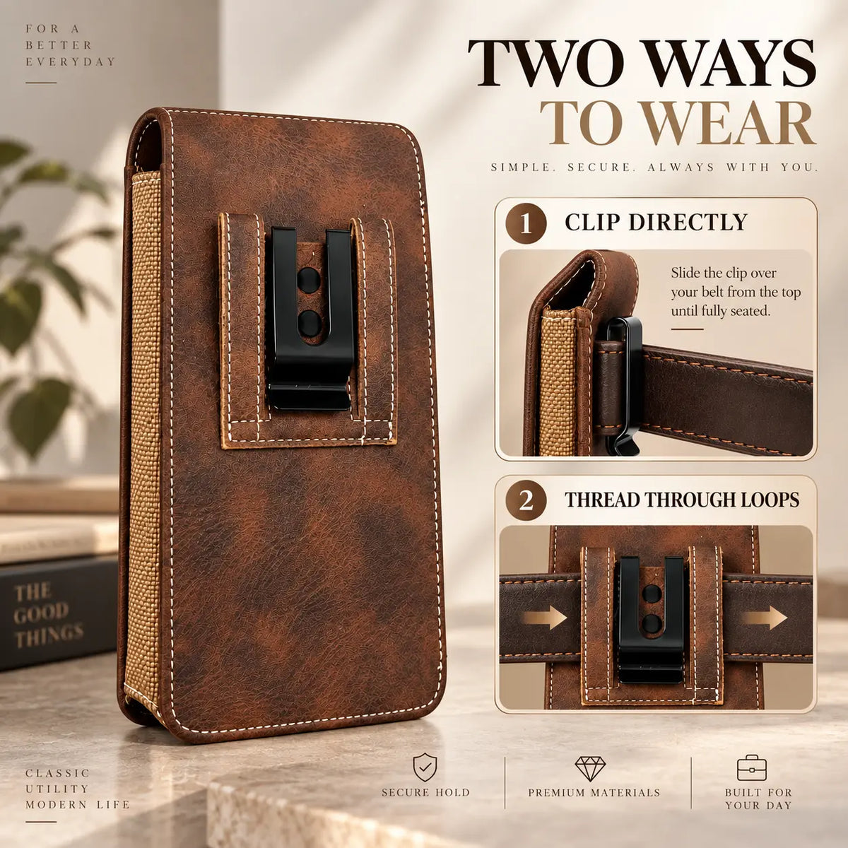 Men's Waist Phone Pouch with Card Slot, Magnetic Lock & Metal Belt Clip📱