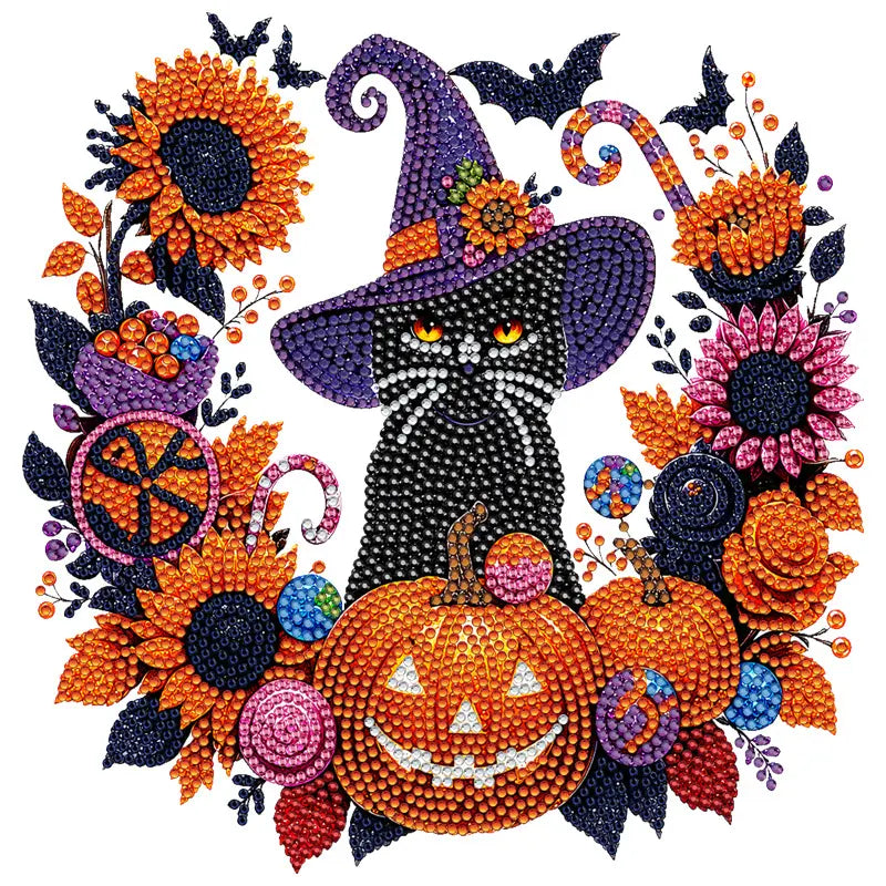 Halloween Diamond Painting Hanging Ornament Kit, Black Cat Moon🎃