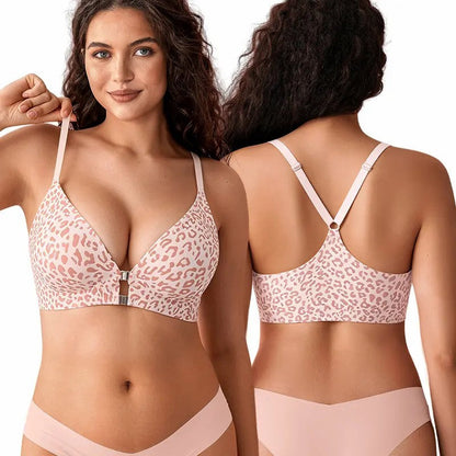 Women's Front Closure Elasticity Bralette, Easy On & Off, Light Support, Deep V-Neck Racerback 👙