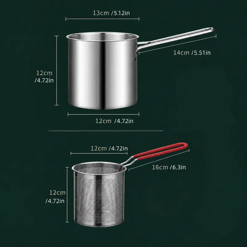 Stainless Steel Deep Fryer Set - 1-Person Mini Pot with Fry Pot, Filter Basket & Food Clip 🍳