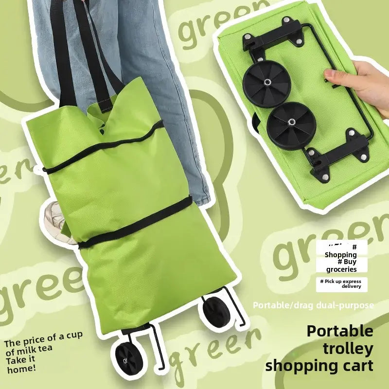 Foldable Rolling Shopping Bag with Wheels, Reusable Grocery Tote Cart🧳