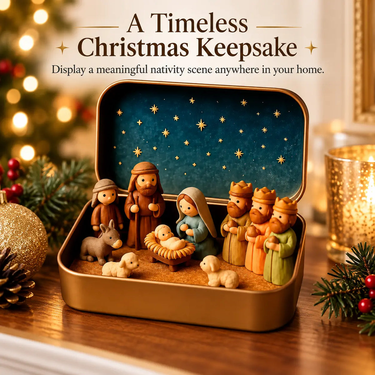 Religious Pocket-Size Mini Nativity Scene Set with Storage Box⛪