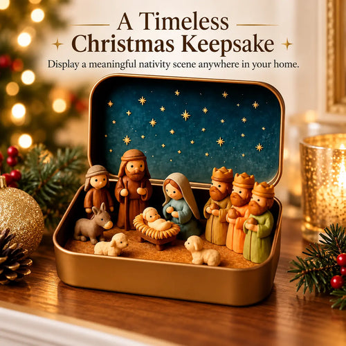 Religious Pocket-Size Mini Nativity Scene Set with Storage Box⛪