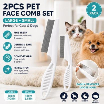 Pet Face Comb Set for Cats & Dogs, Fine Tooth Stainless Steel Grooming Comb🐱🪮