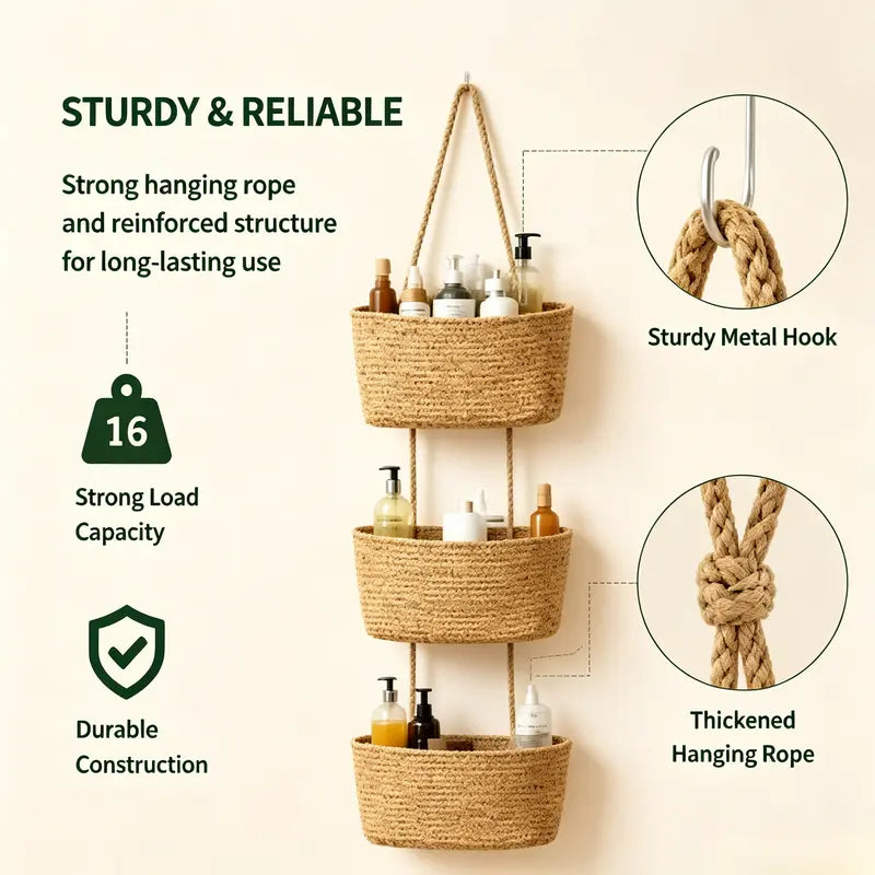 Woven cotton 3-Tier Over the Door Basket🧺
