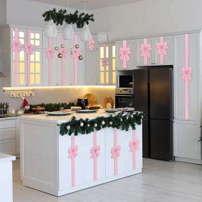6 Packs Red Christmas Cabinet Ribbons Bows for Kitchen Large Christmas Door Ribbon Cabinet Bows Locker 🎄