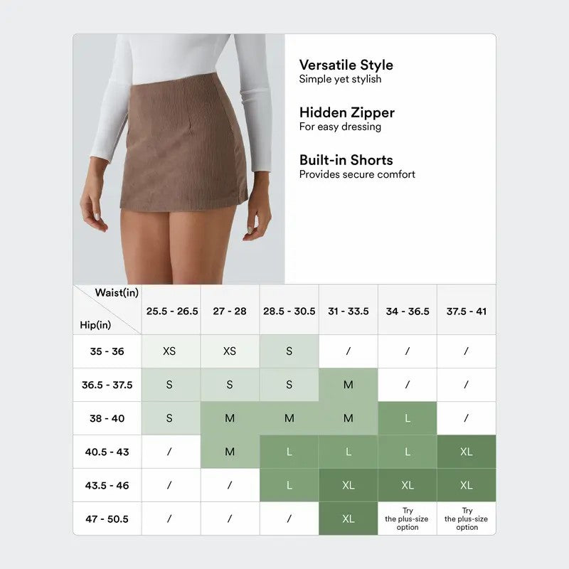 High Waisted Invisible Zipper 2-in-1 Mini A-line Corduroy Casual Skirt 👗