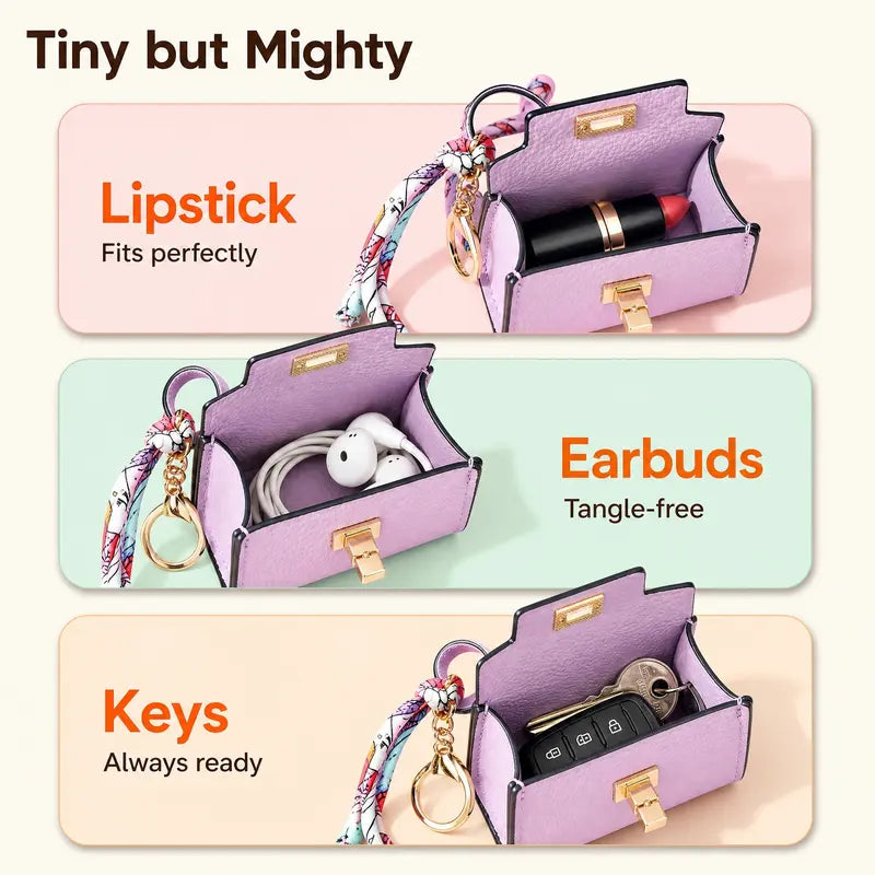 4pcs Mini Square Bag Pendant Keychain - High Quality Leather with Colorful Strap 🎒