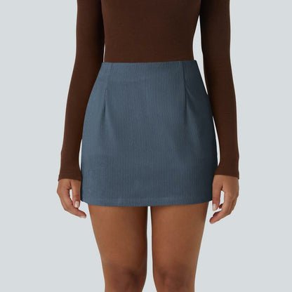 High Waisted Invisible Zipper 2-in-1 Mini A-line Corduroy Casual Skirt 👗