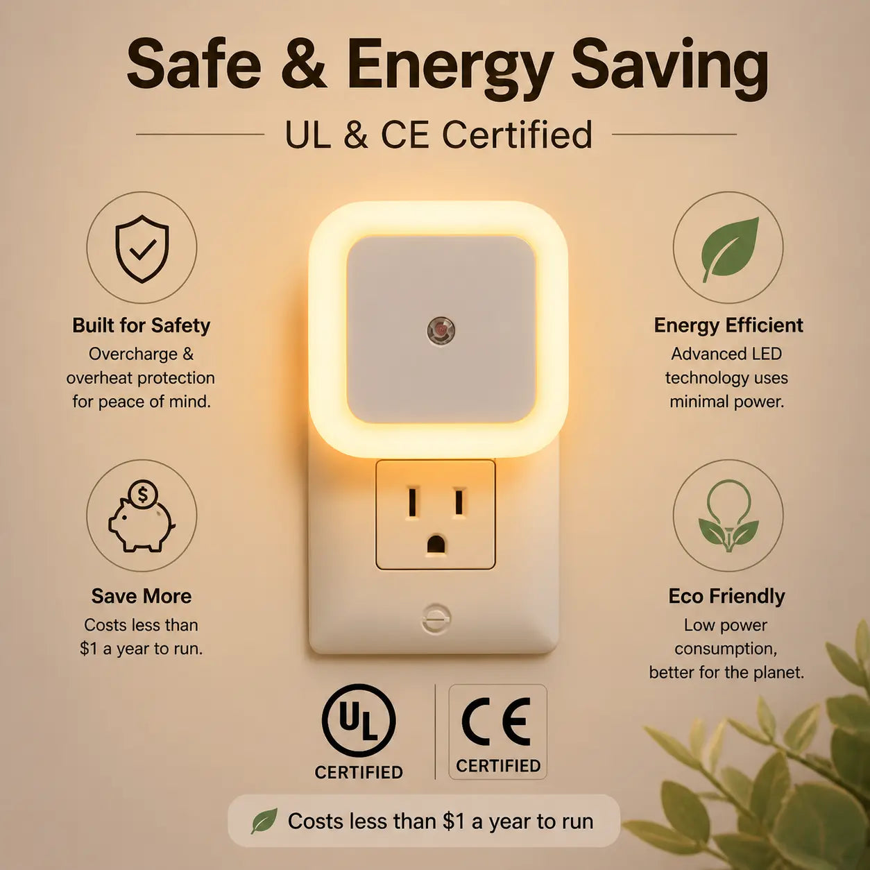 6‑Pack Compact Ultra‑Energy‑Saving Smart LED Night Lights💡