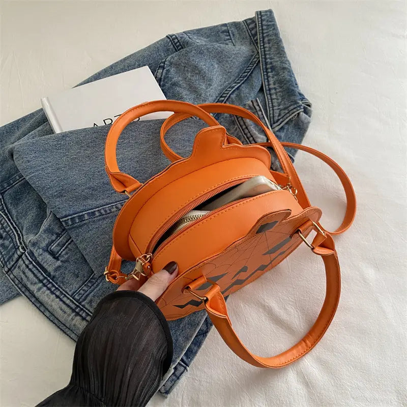 Spooky Jack-O-Lantern Pumpkin Crossbody Bag Novelty Spiderweb Stitching Handbag🎃