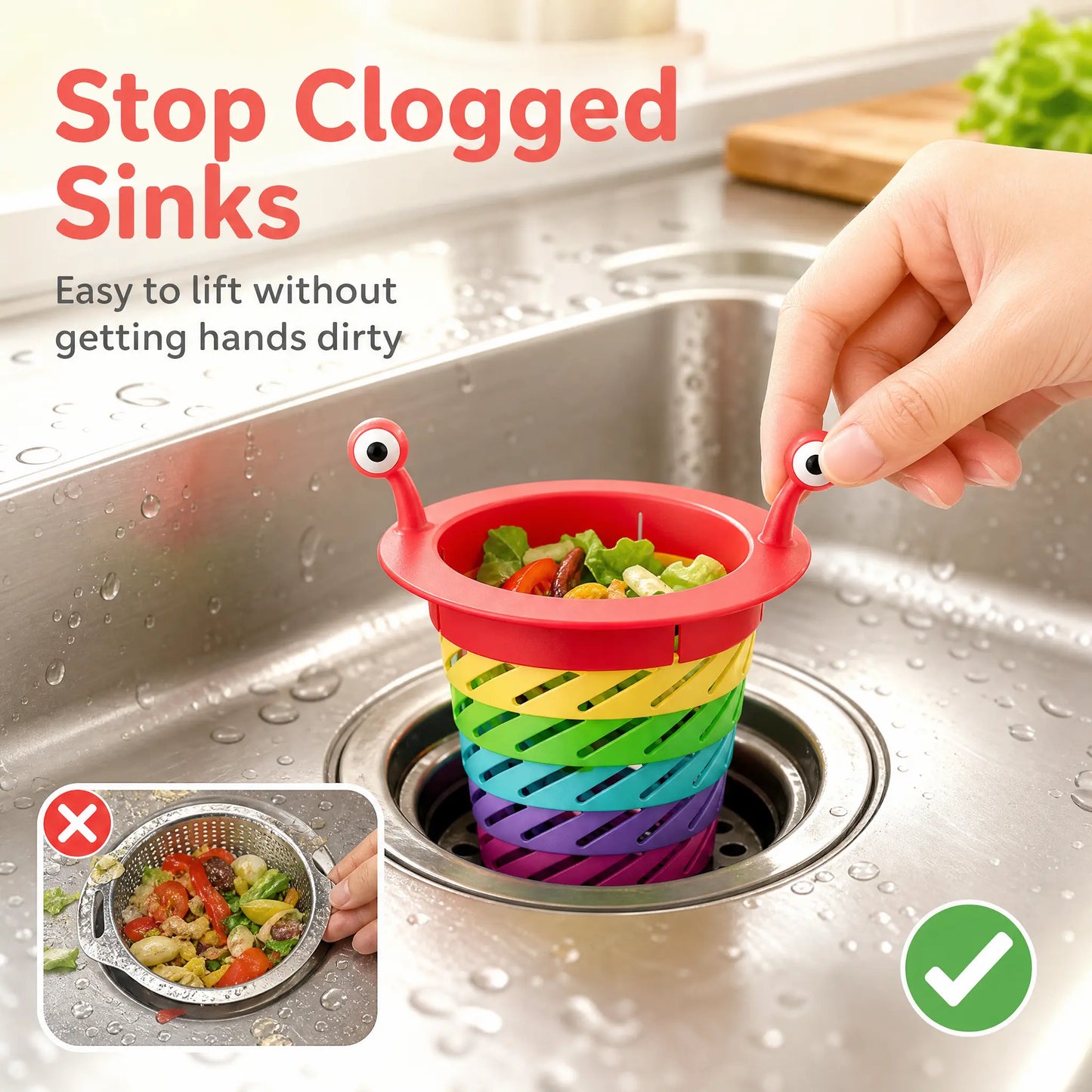 Rainbow Expandable Sink Strainer Basket, Rotatable Retractable Kitchen Sink Drain Filter🚰