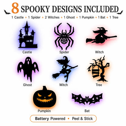 Halloween LED Silhouette Wall Light Stickers, Battery Powered Peel & Stick Decor Lights🎃