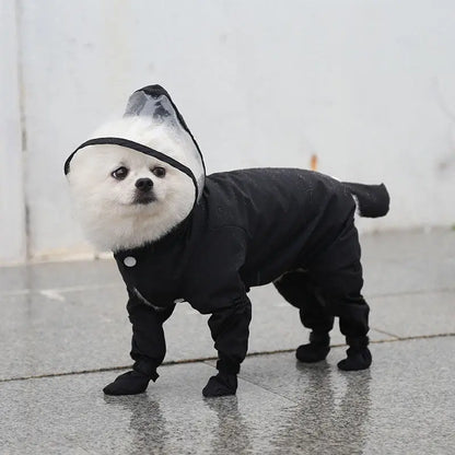 Waterproof 4-Leg Dog Raincoat with Hood & Attached Boots 🐶