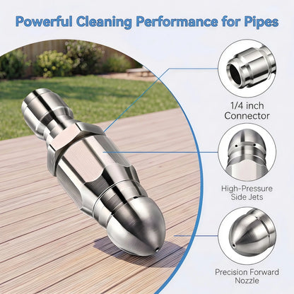 Washer Sewer Jetter Nozzle with Stainless Steel, Mini Compact Durable Sewer Jet Nozzle🚰