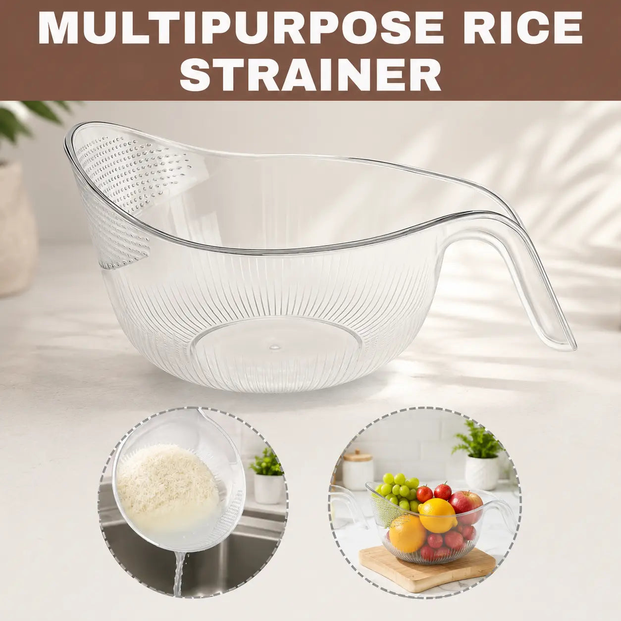 Aesthetic Multifunctional Rice Strainer with Handle 🥣