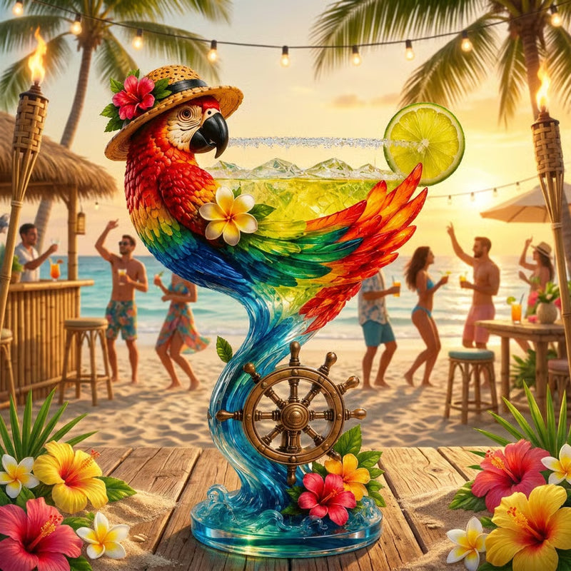 🦜Parrot Paradise Margarita Glass-Tropical Collectible Cocktail Goblet🐢
