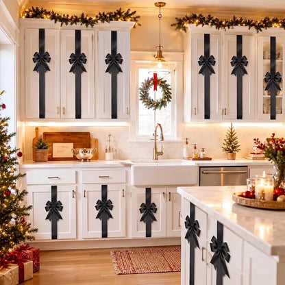 6 Packs Red Christmas Cabinet Ribbons Bows for Kitchen Large Christmas Door Ribbon Cabinet Bows Locker 🎄