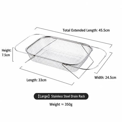 Stainless Steel Over-The-Sink Colander Strainer Basket, Expandable Rectangle Fine Mesh Kitchen Utensils🥣
