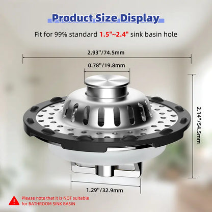 3-in-1 Pop-up Sink Stopper - 1 Pack Chrome🚿