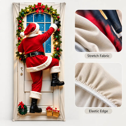 Christmas Door Cover - Stretch Fit Santa & Reindeer Door Decoration with 4-Side Elastic Edges🎅