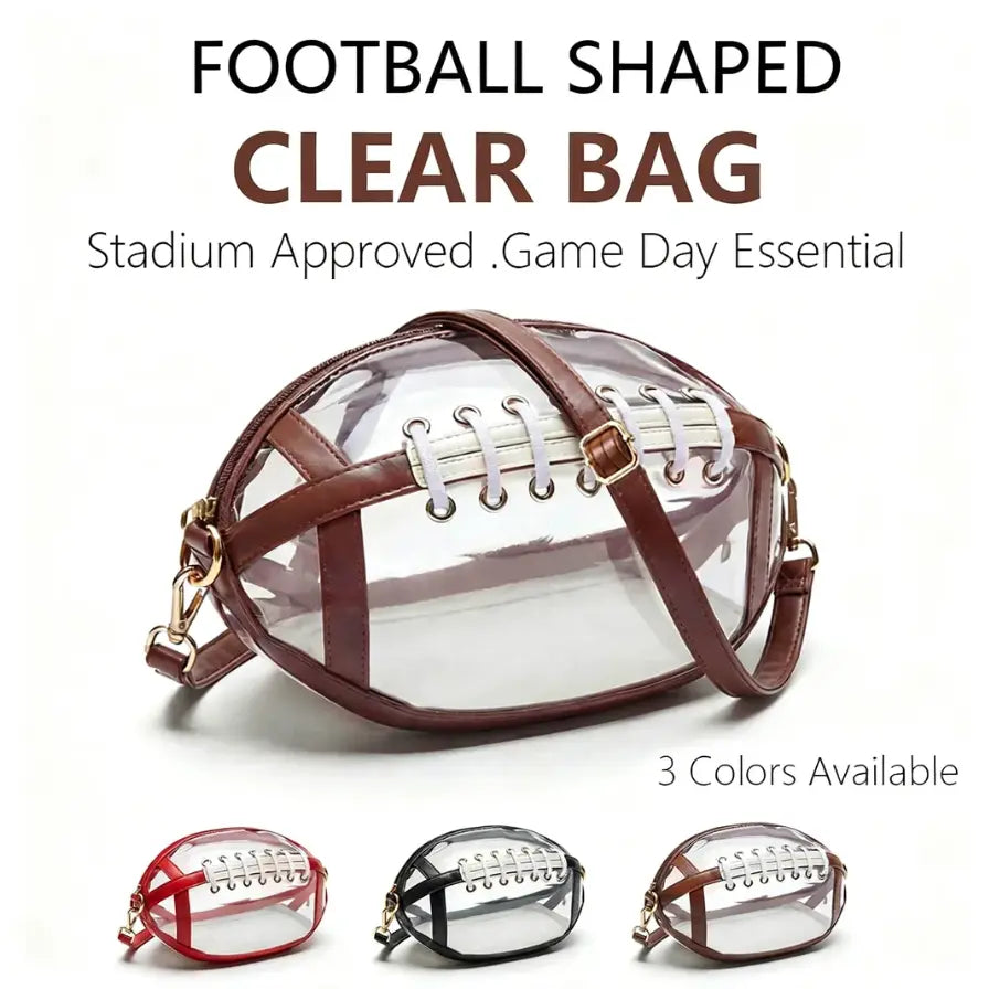 Clear Football Shaped Crossbody Bag, Transparent PVC Stadium Approved Game Day Bag 🏈