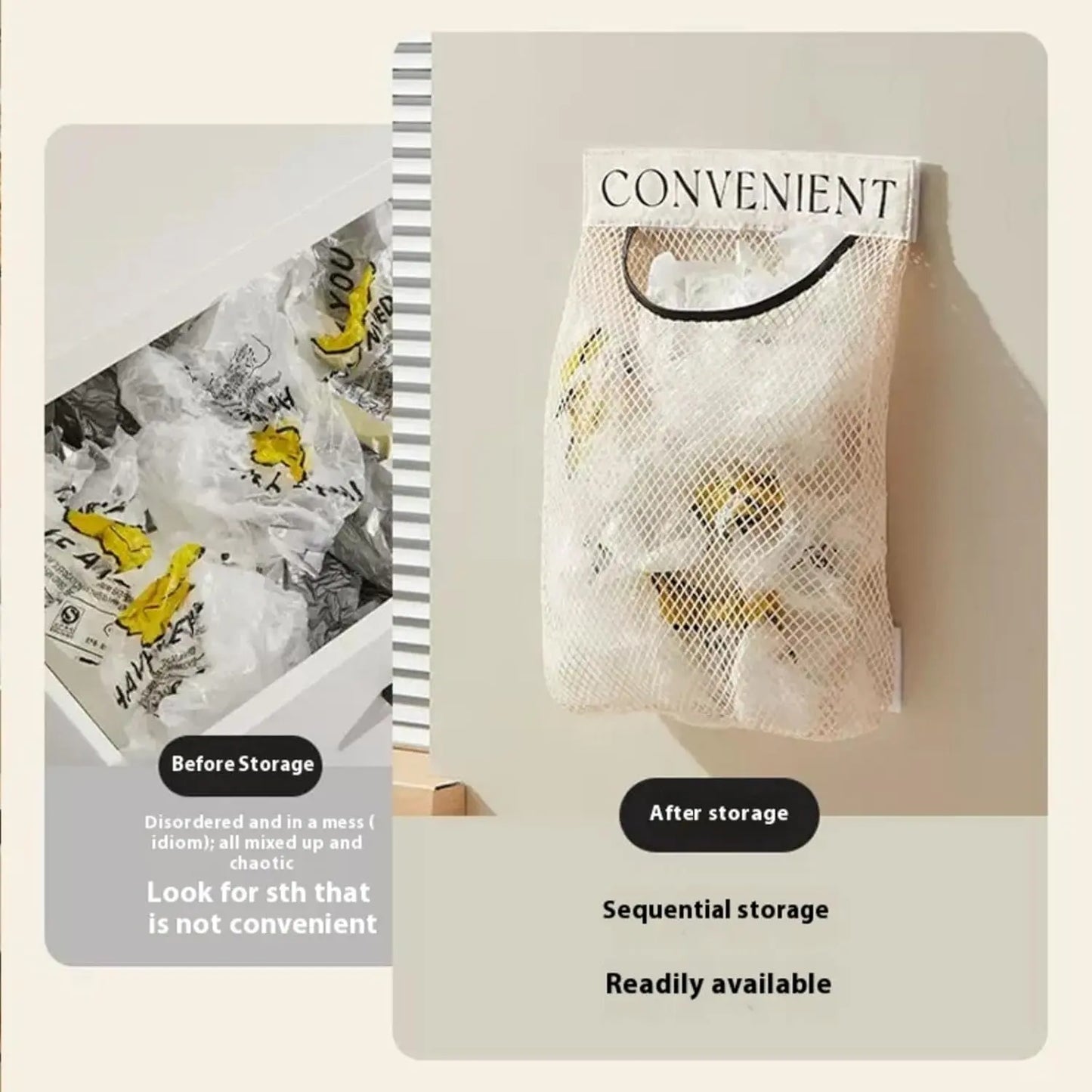 5PCS Grocery Garbage Bag Holder Trash Bag Dispenser Sticky Wall Mounted Mesh🛒