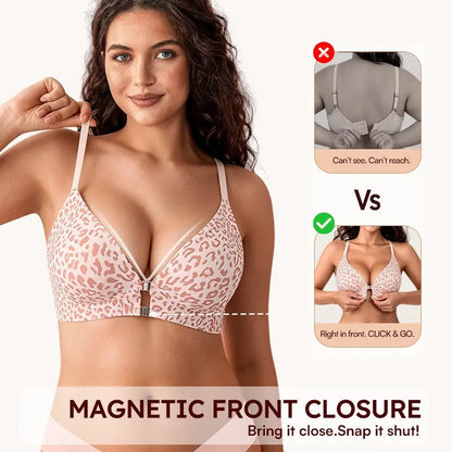 Women's Front Closure Elasticity Bralette, Easy On & Off, Light Support, Deep V-Neck Racerback 👙