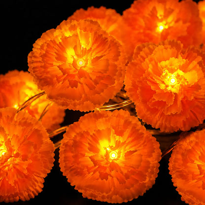 3M Mexican Marigold LED String Lights, 20 Flashing Orange Cempasuchil Style Garland, Battery-Powered🌼✨