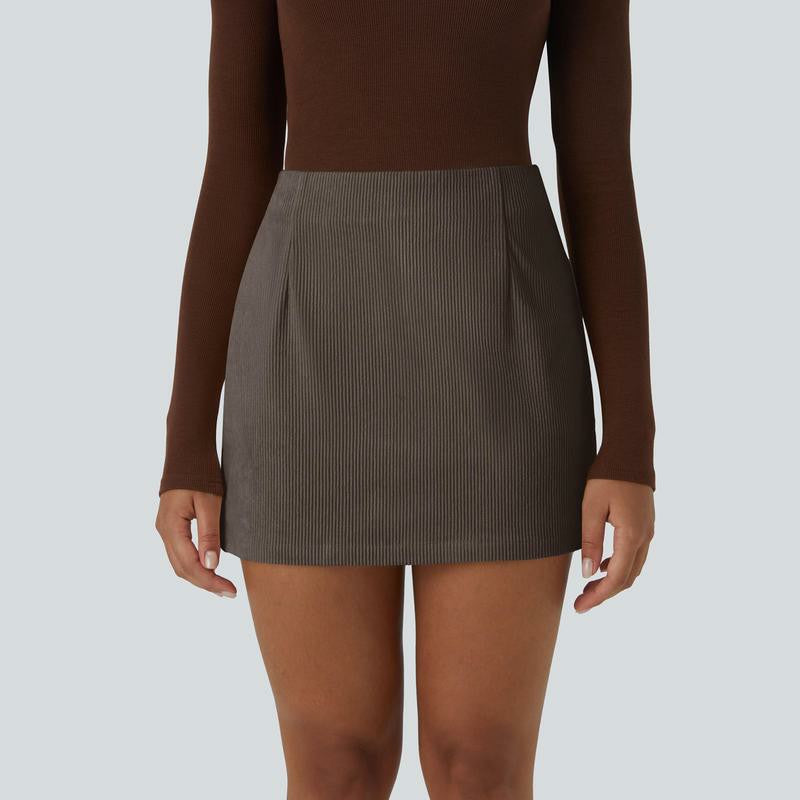 High Waisted Invisible Zipper 2-in-1 Mini A-line Corduroy Casual Skirt 👗