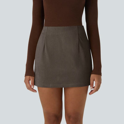 High Waisted Invisible Zipper 2-in-1 Mini A-line Corduroy Casual Skirt 👗