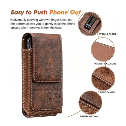 Men's Waist Phone Pouch with Card Slot, Magnetic Lock & Metal Belt Clip📱