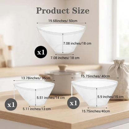 3Pcs Bowl-Shaped Nylon Nut Milk Bag, Reusable Strainer Bags 🥛