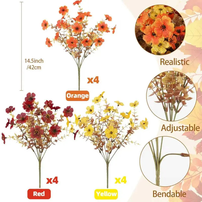 Fall Artificial Flower Halloween 12pcs, UV Resistant Colorful Fake Flower🌼