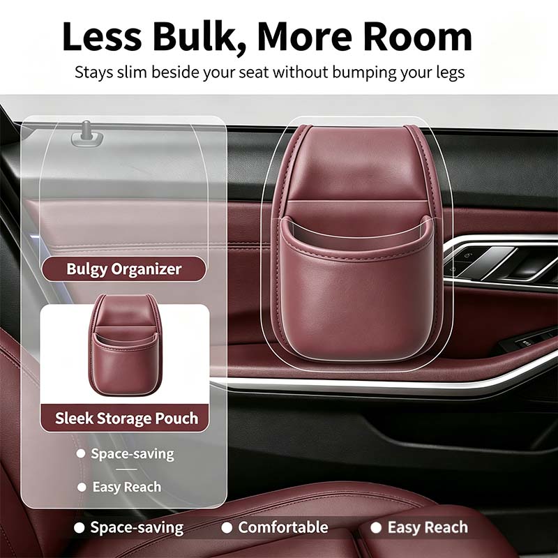 Leather car door storage pocket - double-layer compartments, scratch-proof flannel lining💼