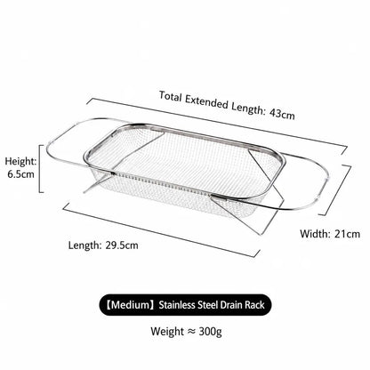 Stainless Steel Over-The-Sink Colander Strainer Basket, Expandable Rectangle Fine Mesh Kitchen Utensils🥣