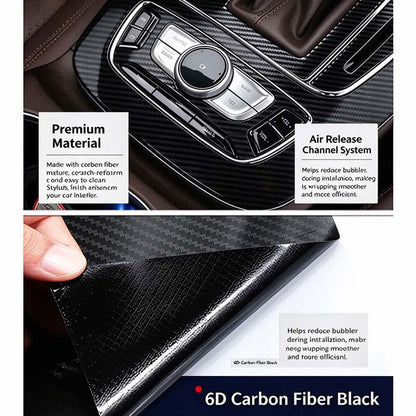 6D Gloss Carbon Fiber Vinyl Wrap Film, Self-Adhesive Car Interior Exterior Trim Decal 🚗