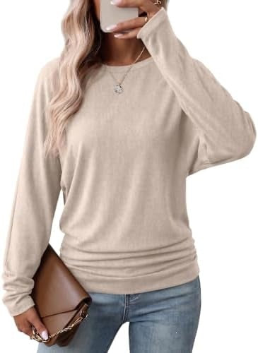 Womens Long Sleeve Shirts Ruched Hem Fall Tops Lightweight Sweaters ✨