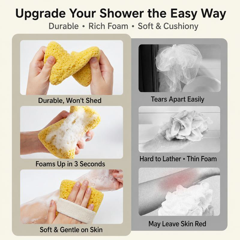 2Pcs Soft Bath Sponge with Soap Pocket, Quick Foaming Shower Scrub Sponge for Smooth Skin & Daily Body Cleaning 🧼