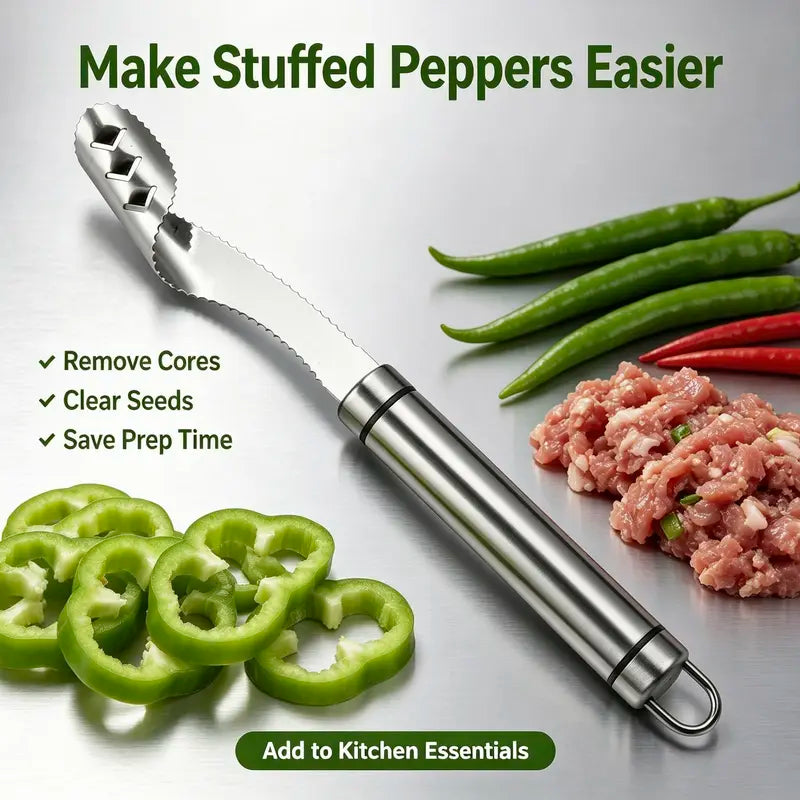 Stainless Steel Pepper Corer Seed Remover Tool, Chili Bell Pepper Core Deseeder 🌶️