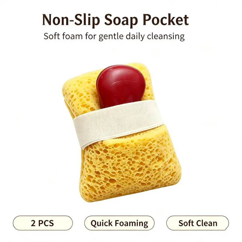 2Pcs Soft Bath Sponge with Soap Pocket, Quick Foaming Shower Scrub Sponge for Smooth Skin & Daily Body Cleaning 🧼