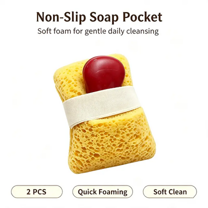 2Pcs Soft Bath Sponge with Soap Pocket, Quick Foaming Shower Scrub Sponge for Smooth Skin & Daily Body Cleaning 🧼