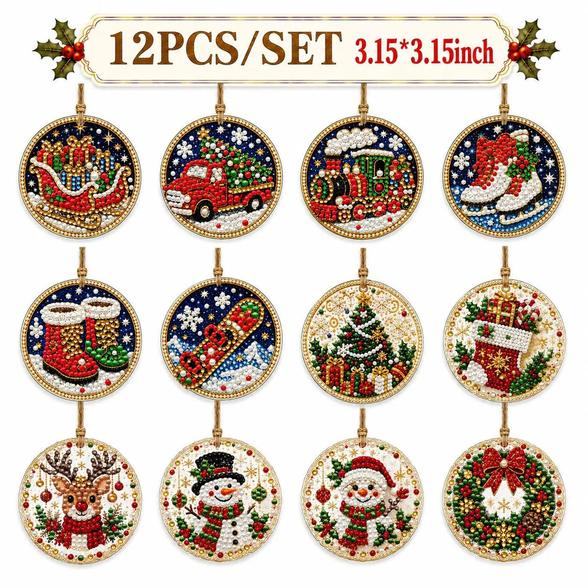 6Pcs/12Pcs Christmas DIY Diamond Painting Ornaments Kit, Xmas Tree Hanging Pendant🎄