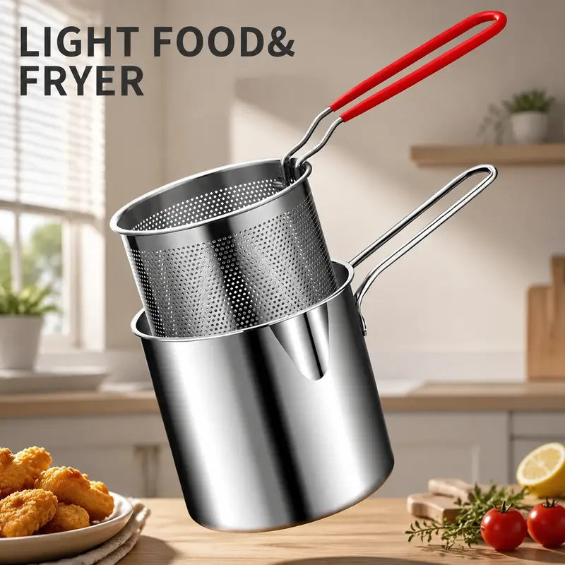 Stainless Steel Deep Fryer Set - 1-Person Mini Pot with Fry Pot, Filter Basket & Food Clip 🍳