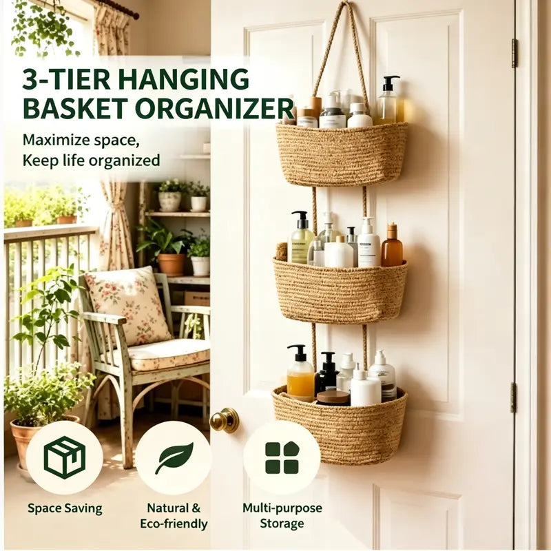 Woven cotton 3-Tier Over the Door Basket🧺