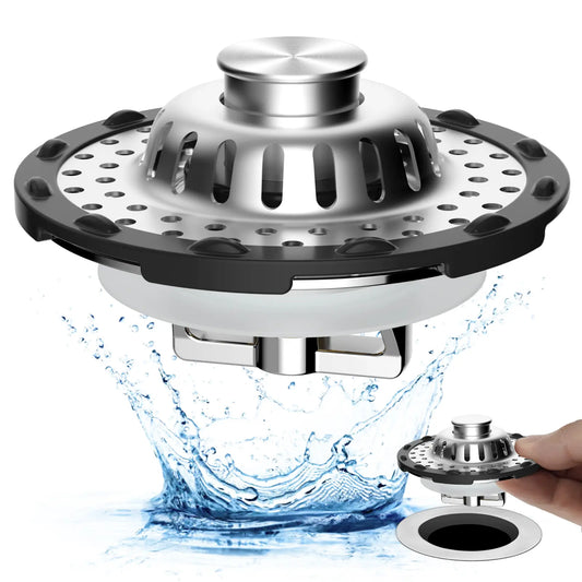 3-in-1 Pop-up Sink Stopper - 1 Pack Chrome🚿