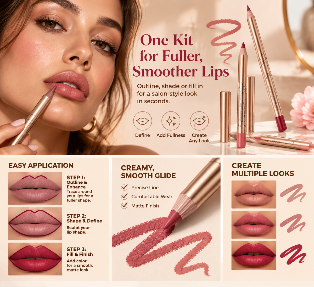 12 Pcs Matte Lip Liner Set with Sharpener, Blendable Lip Pencil 💋